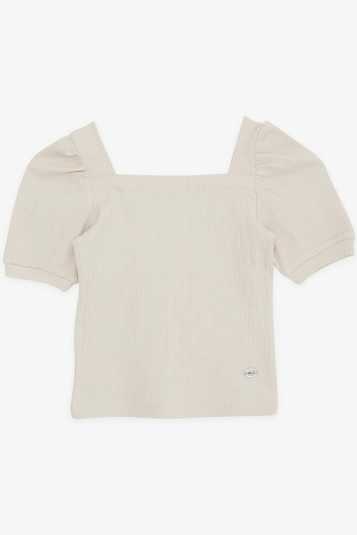 BRE Breeze Girl Child Crop T-Shirt Square Neck 84 Years, Beige - Orsha