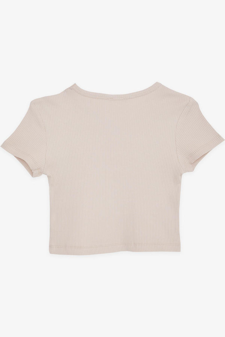BRE Breeze Girl Child Crop Top with Open Shoulder Detail Ribbed 94 Years, Beige - Snizhne