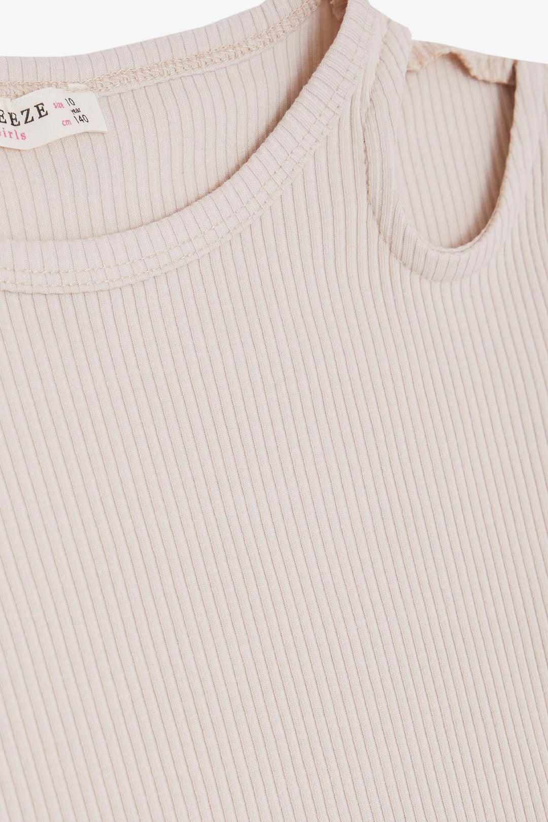 BRE Breeze Girl Child Crop Top with Open Shoulder Detail Ribbed 94 Years, Beige - Snizhne