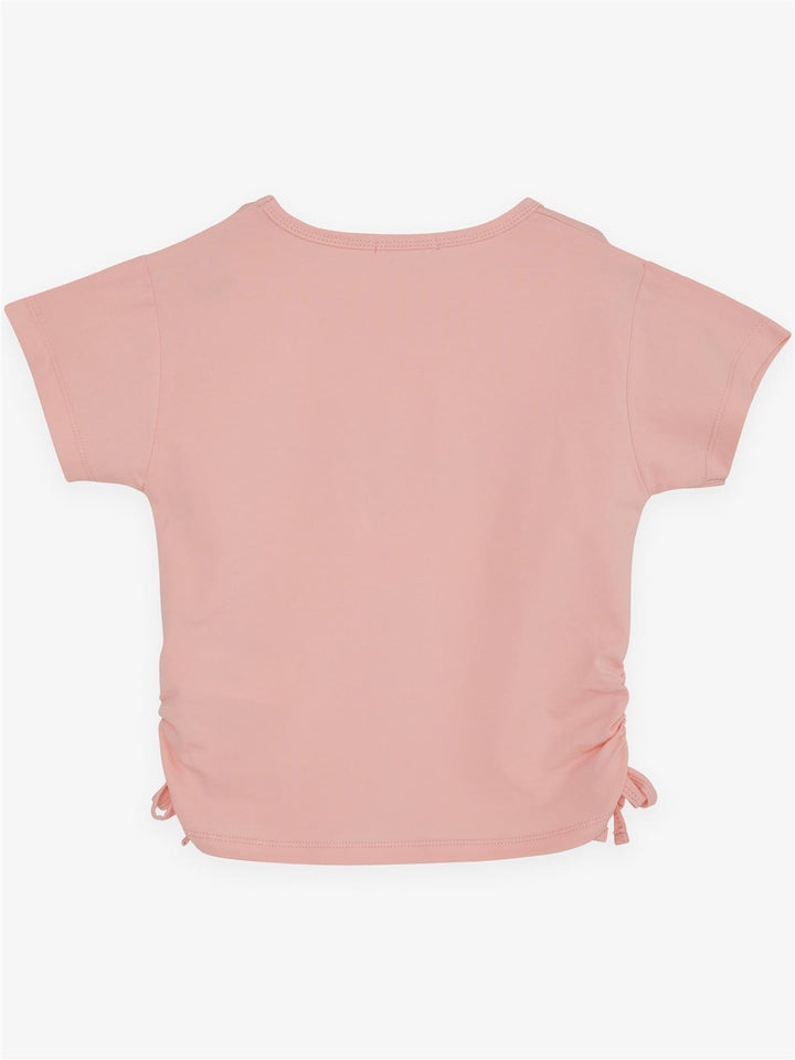 BRE Breeze Girl Crop T-Shirt with Rhinestone Printed Writing, Ruched Sides with Bow 84 Years, Salmon - Kalamariá