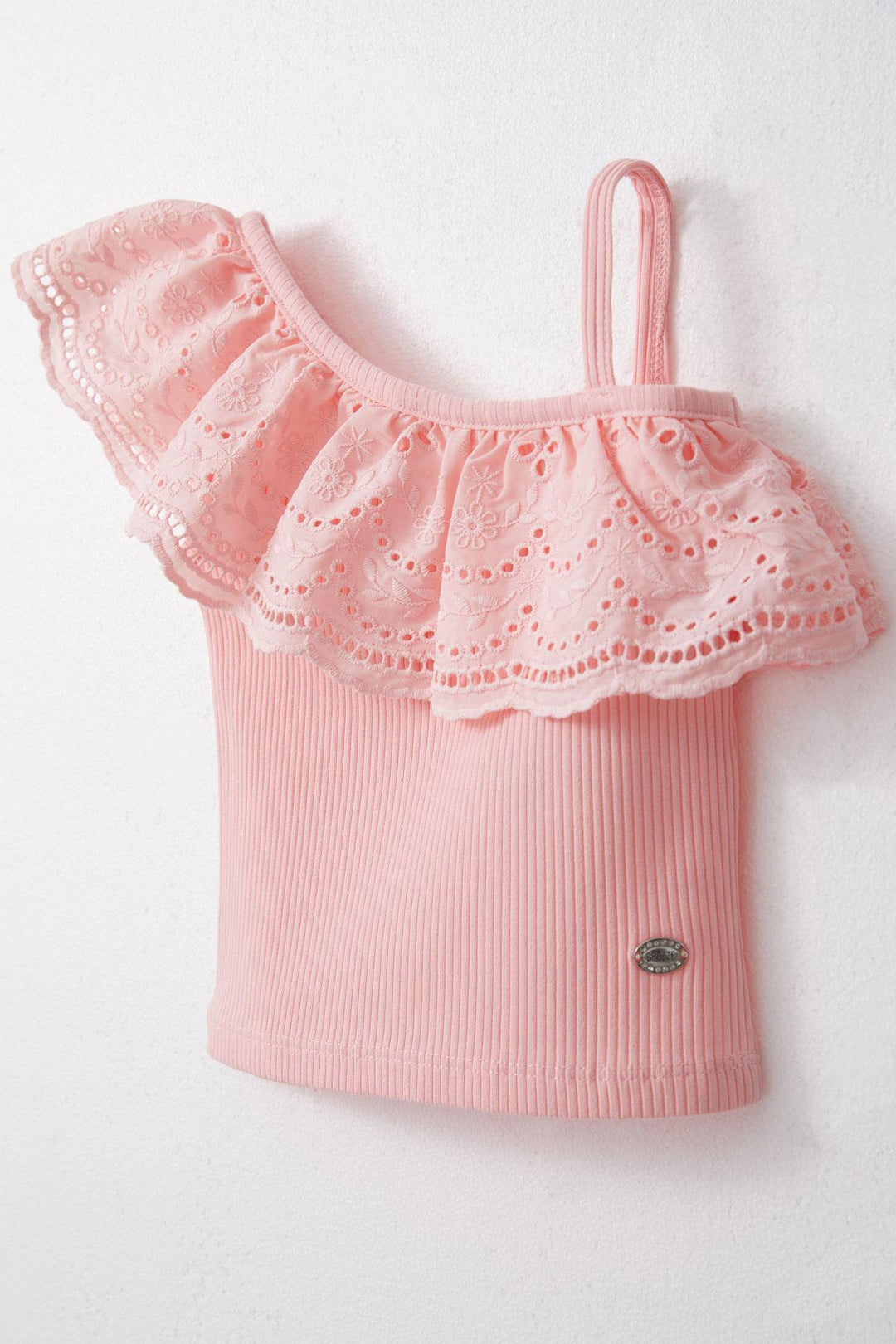 BRE Breeze Girl Child Crop Top One Shoulder with Lace Detail 2-6 Years, Salmon - Ivry-sur-Seine