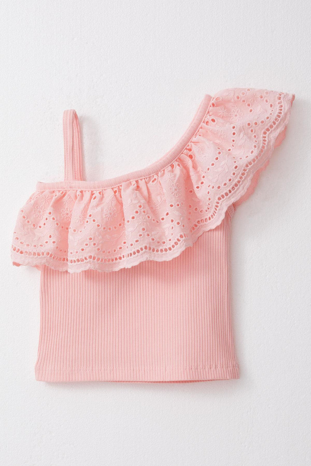 BRE Breeze Girl Child Crop Top One Shoulder with Lace Detail 2-6 Years, Salmon - Ivry-sur-Seine
