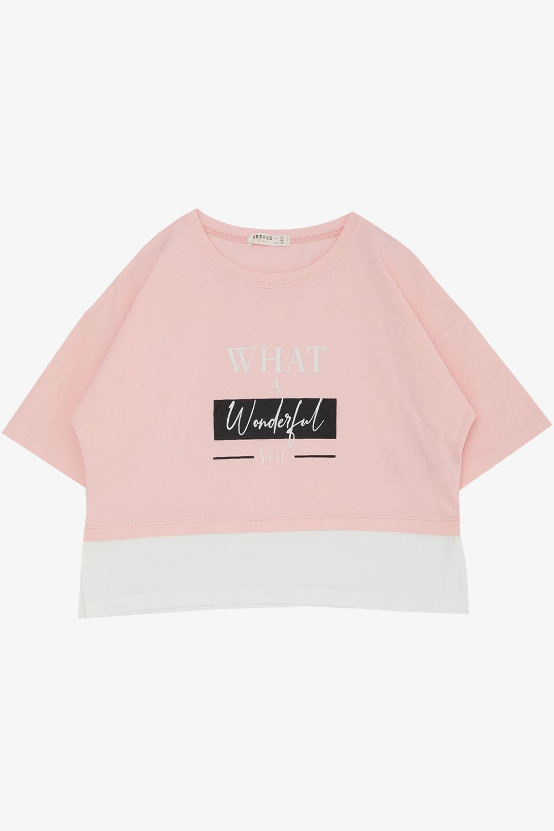 BRE Breeze Girl Child Crop T-Shirt with Side Slits Printed with Text, 94 Years, Pink - Danbury