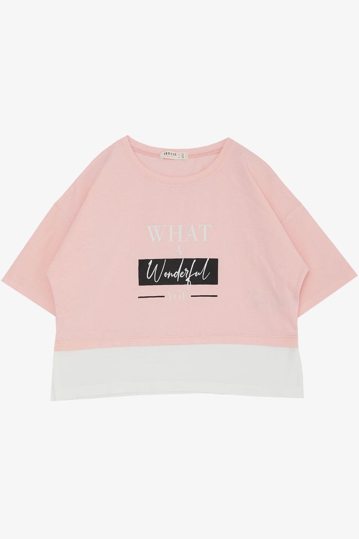 BRE Breeze Girl Child Crop T-Shirt with Side Slits Printed with Text, 94 Years, Pink - Danbury