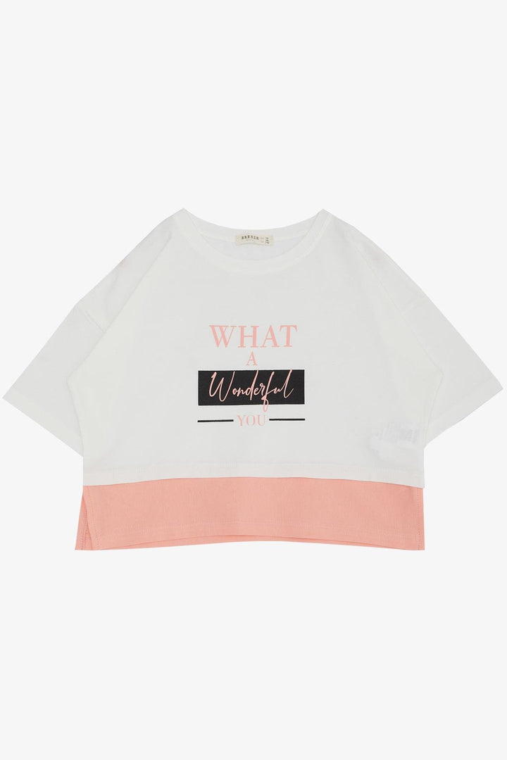 BRE Breeze Girl Child Crop T-Shirt with Side Slits Printed with Text 94 Years, Ecru - Dráma