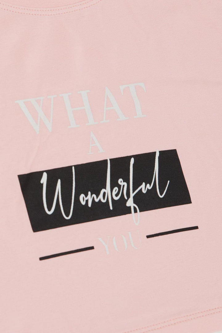 BRE Breeze Girl Child Crop T-Shirt with Side Slits Printed with Text, 94 Years, Pink - Danbury