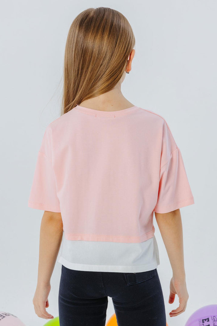 BRE Breeze Girl Child Crop T-Shirt with Side Slits Printed with Text, 94 Years, Pink - Danbury