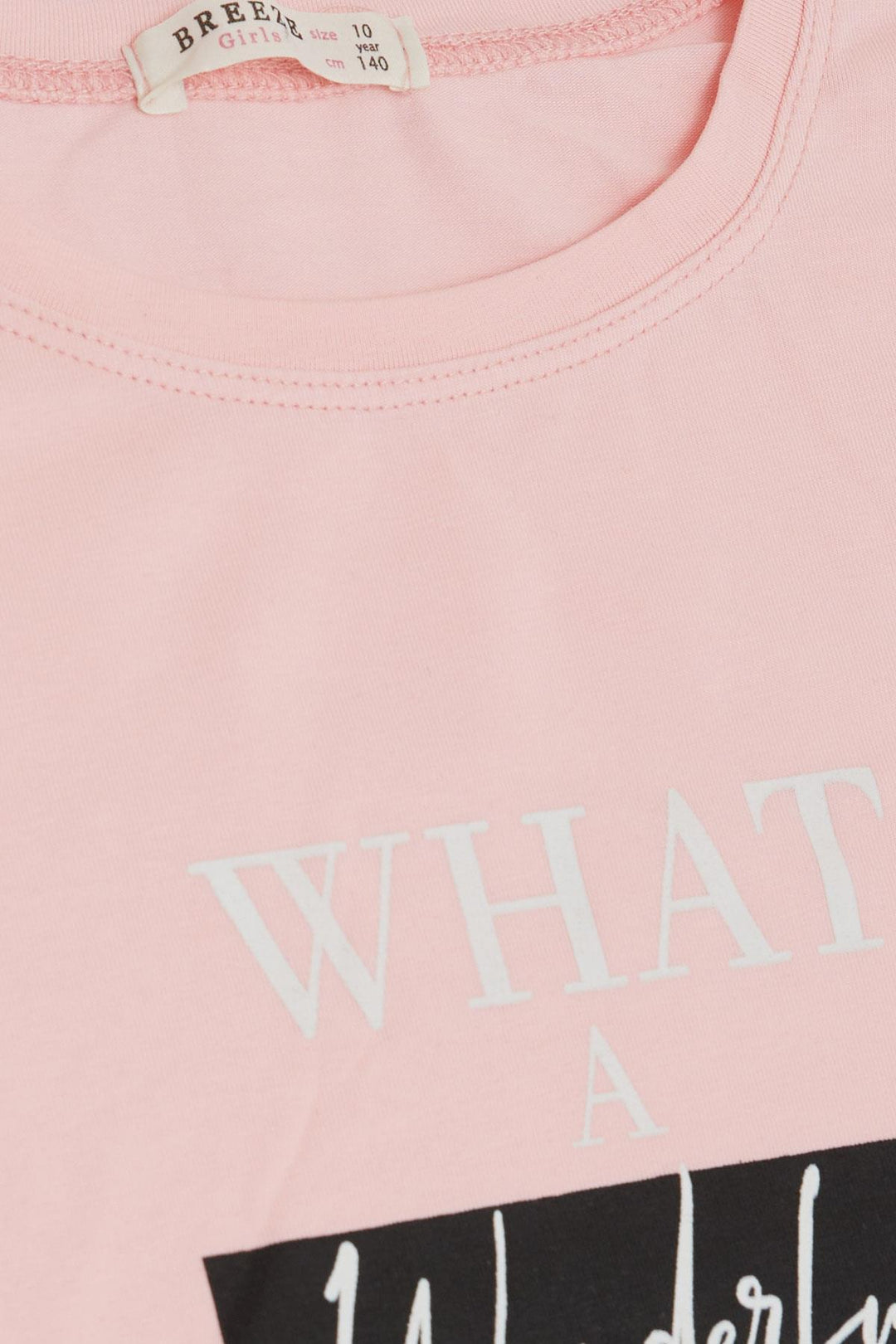 BRE Breeze Girl Child Crop T-Shirt with Side Slits Printed with Text, 94 Years, Pink - Danbury