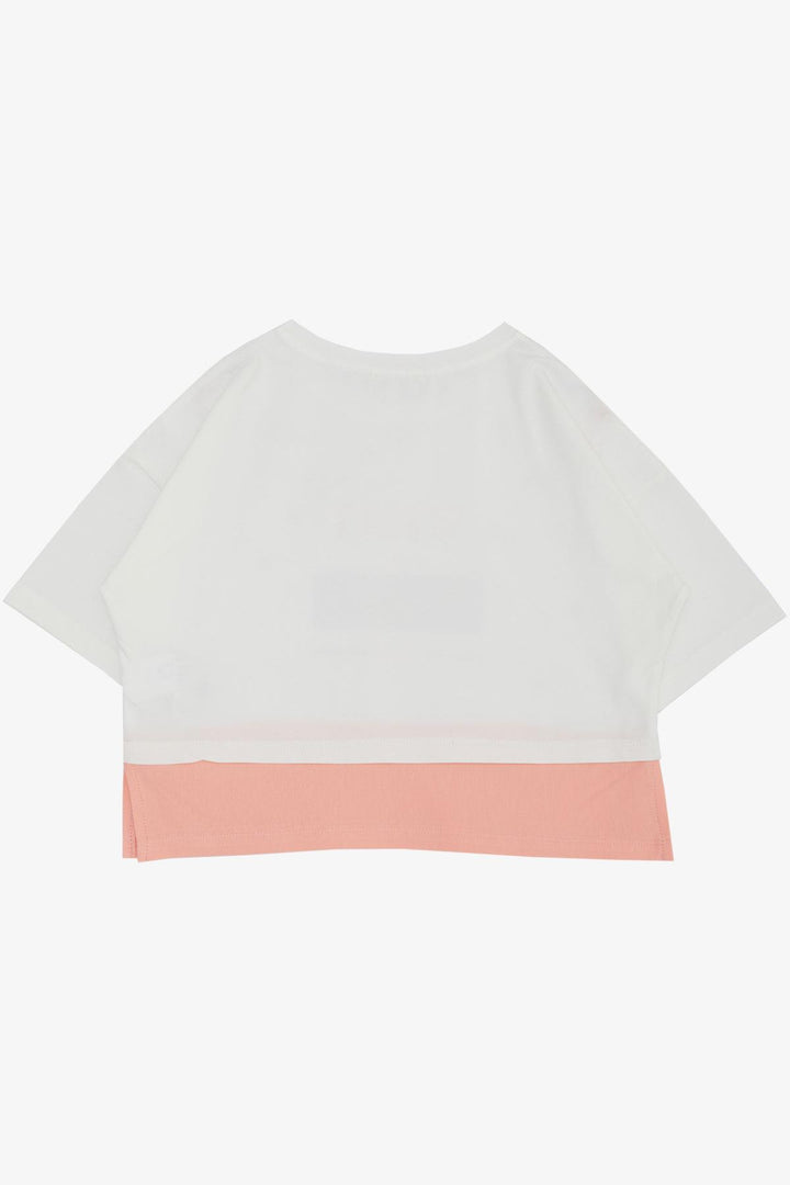 BRE Breeze Girl Child Crop T-Shirt with Side Slits Printed with Text 94 Years, Ecru - Dráma
