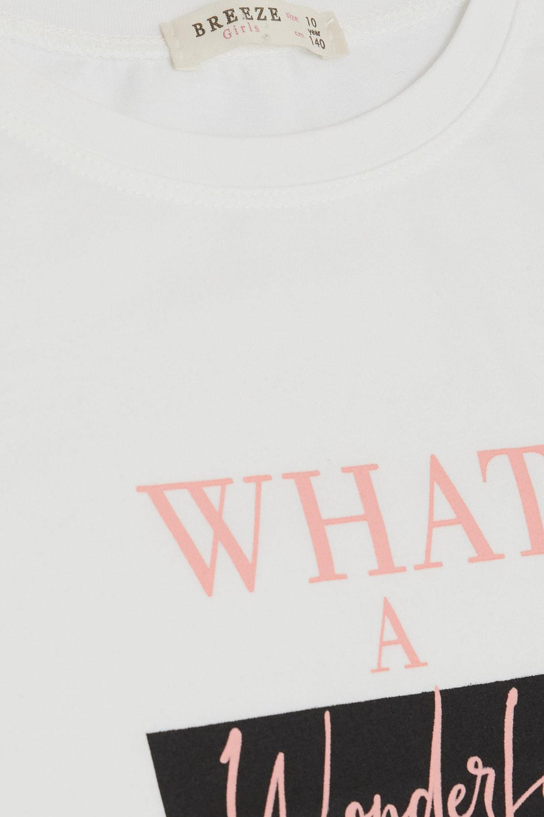 BRE Breeze Girl Child Crop T-Shirt with Side Slits Printed with Text 94 Years, Ecru - Dráma