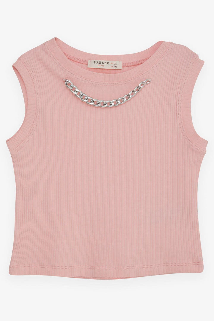 BRE Breeze Girl Child Crop T-Shirt with Chain Accessory, 94 Years, Salmon - Lerma