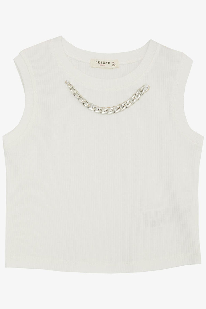 BRE Breeze Girl Child Crop T-Shirt with Chain Accessory, 96 Years, Ecru - Shawinigan