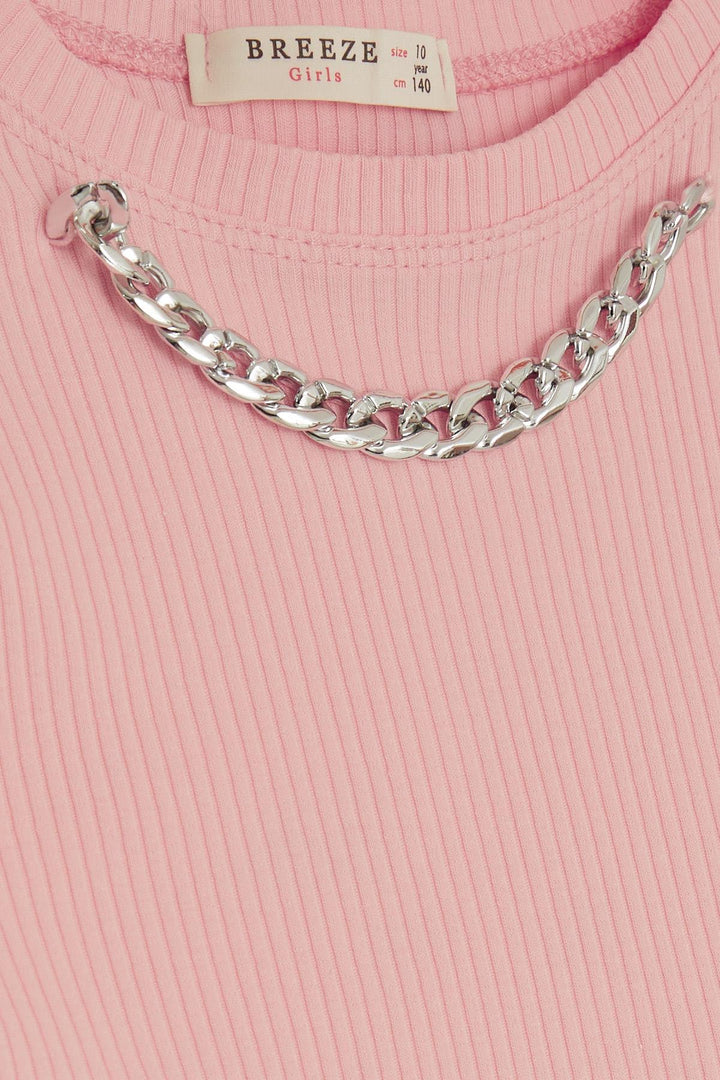 BRE Breeze Girl Child Crop T-Shirt with Chain Accessory, 94 Years, Salmon - Lerma
