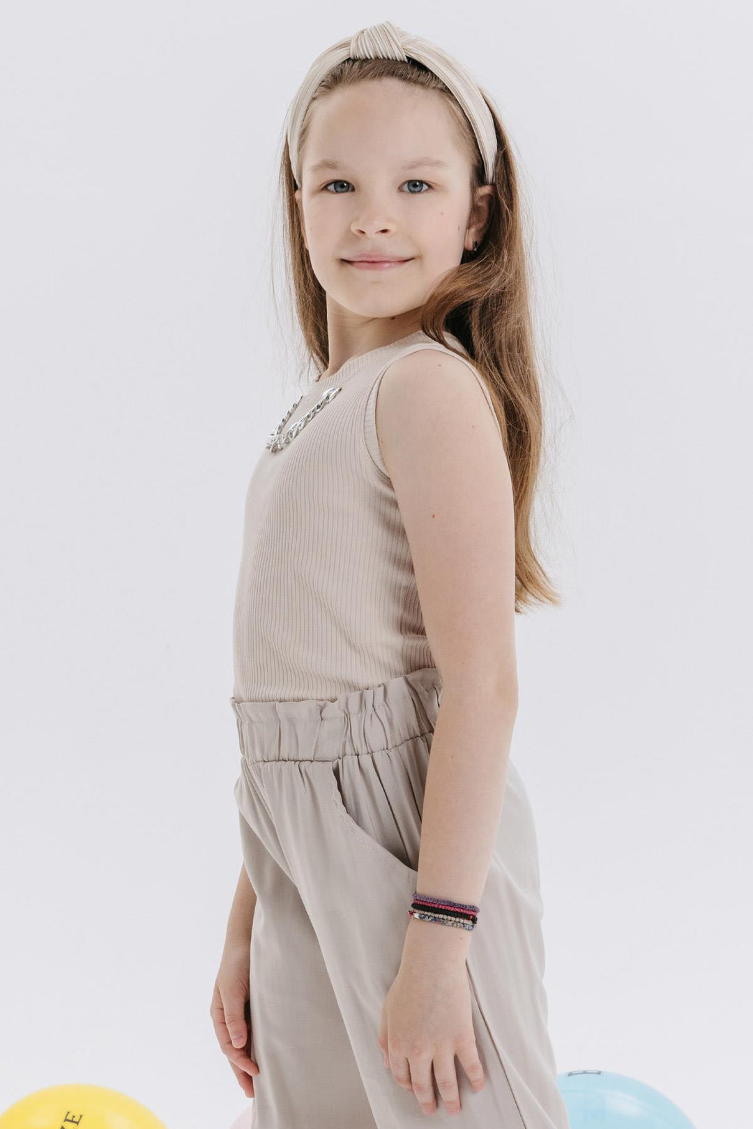 BRE Breeze Girl Child Crop T-Shirt with Chain Accessory, 96 Years, Beige - Freital