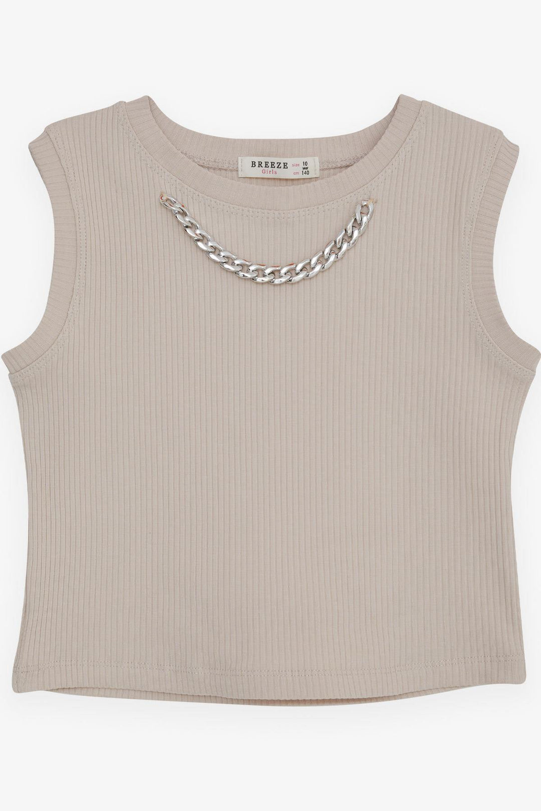 BRE Breeze Girl Child Crop T-Shirt with Chain Accessory, 96 Years, Beige - Freital