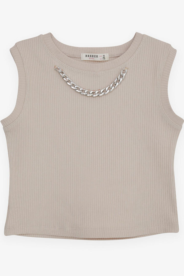 BRE Breeze Girl Child Crop T-Shirt with Chain Accessory, 96 Years, Beige - Freital