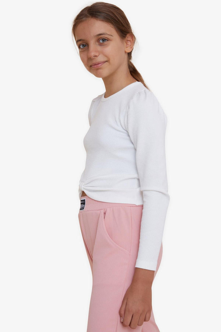BRE Breeze Girl Child Crop Long Sleeve T-Shirt with Bow 84 Years, Ecru - Weymouth