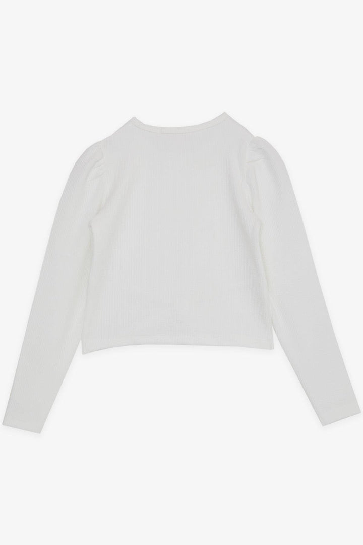 BRE Breeze Girl Child Crop Long Sleeve T-Shirt with Bow 84 Years, Ecru - Weymouth