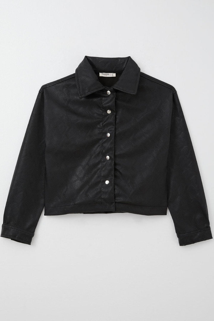 BRE Breeze Girl Child Leather Jacket with Snap Pattern 94 Years, Black - St. Petersburg