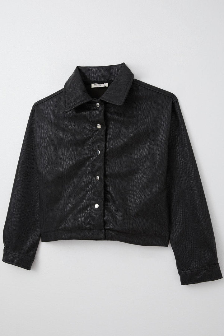 BRE Breeze Girl Child Leather Jacket with Snap Pattern 94 Years, Black - St. Petersburg
