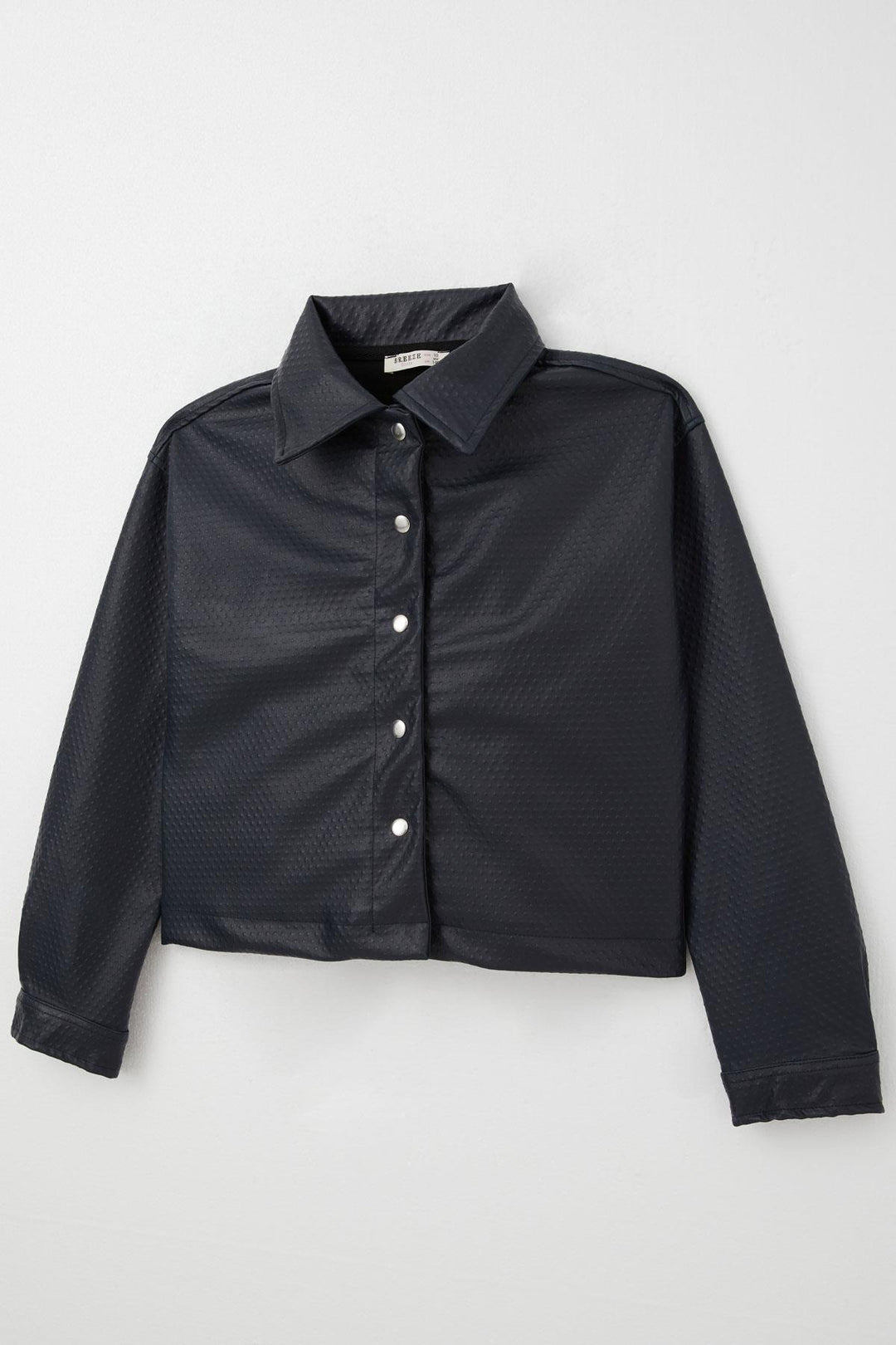 BRE Breeze Girl's Leather Jacket with Embossed Pattern Snap Fastener 94 Years, Navy Blue - Brandon