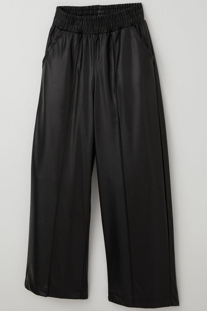 BRE Breeze Girl Child Leather Pants with Topstitching Detailed Elastic Waistband Pockets 84 Years, Black - Baton Rouge