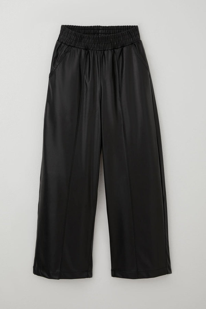 BRE Breeze Girl Child Leather Pants with Topstitching Detailed Elastic Waistband Pockets 84 Years, Black - Baton Rouge