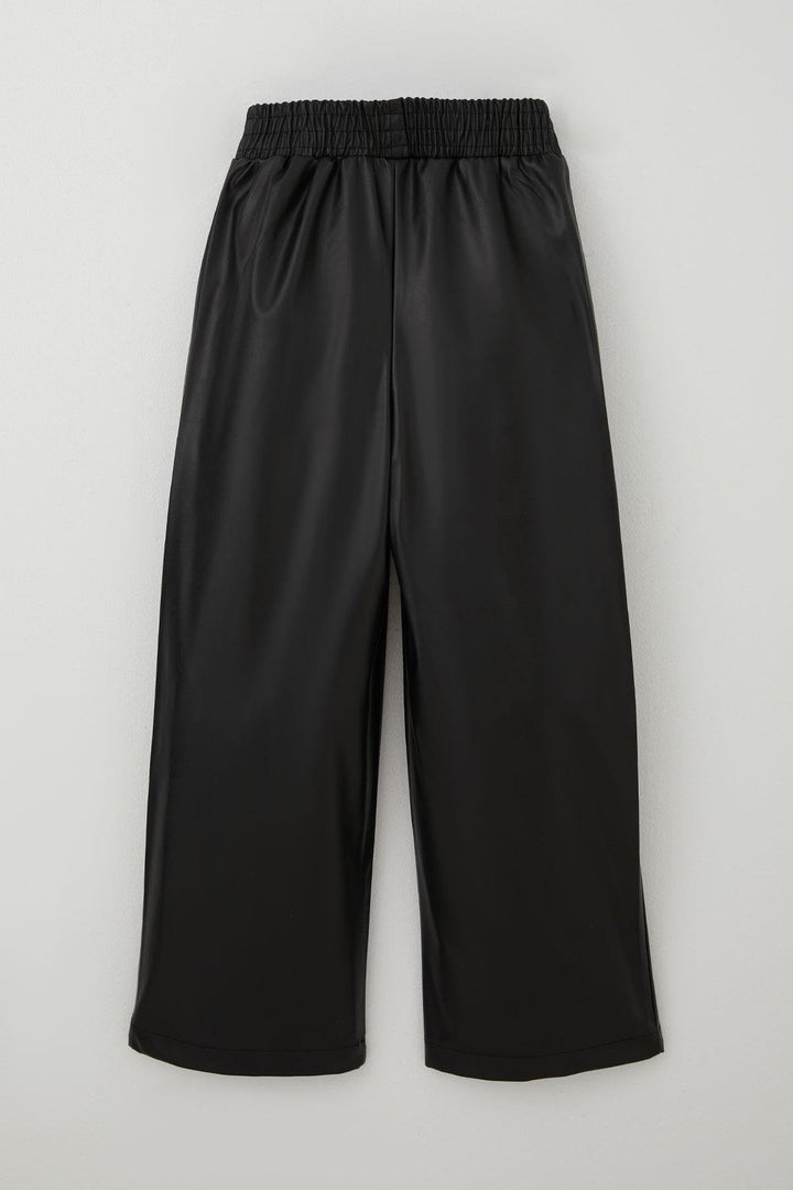 BRE Breeze Girl Child Leather Pants with Topstitching Detailed Elastic Waistband Pockets 84 Years, Black - Baton Rouge