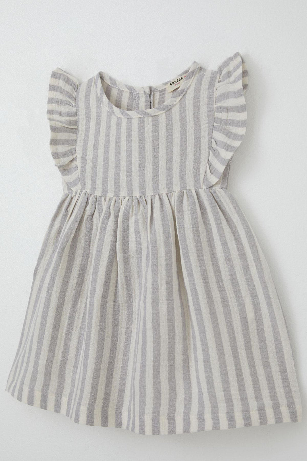 BRE Breeze Girl Dress with Back Button Detail, Ruffled Sleeve, 3-8 Years, Beige - Bayamón