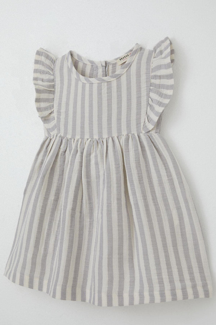 BRE Breeze Girl Dress with Back Button Detail, Ruffled Sleeve, 3-8 Years, Beige - Bayamón