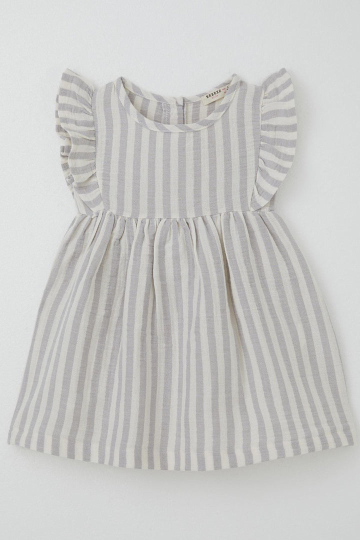 BRE Breeze Girl Dress with Back Button Detail, Ruffled Sleeve, 3-8 Years, Beige - Bayamón