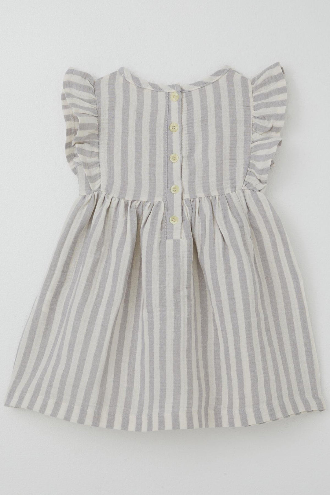 BRE Breeze Girl Dress with Back Button Detail, Ruffled Sleeve, 3-8 Years, Beige - Bayamón