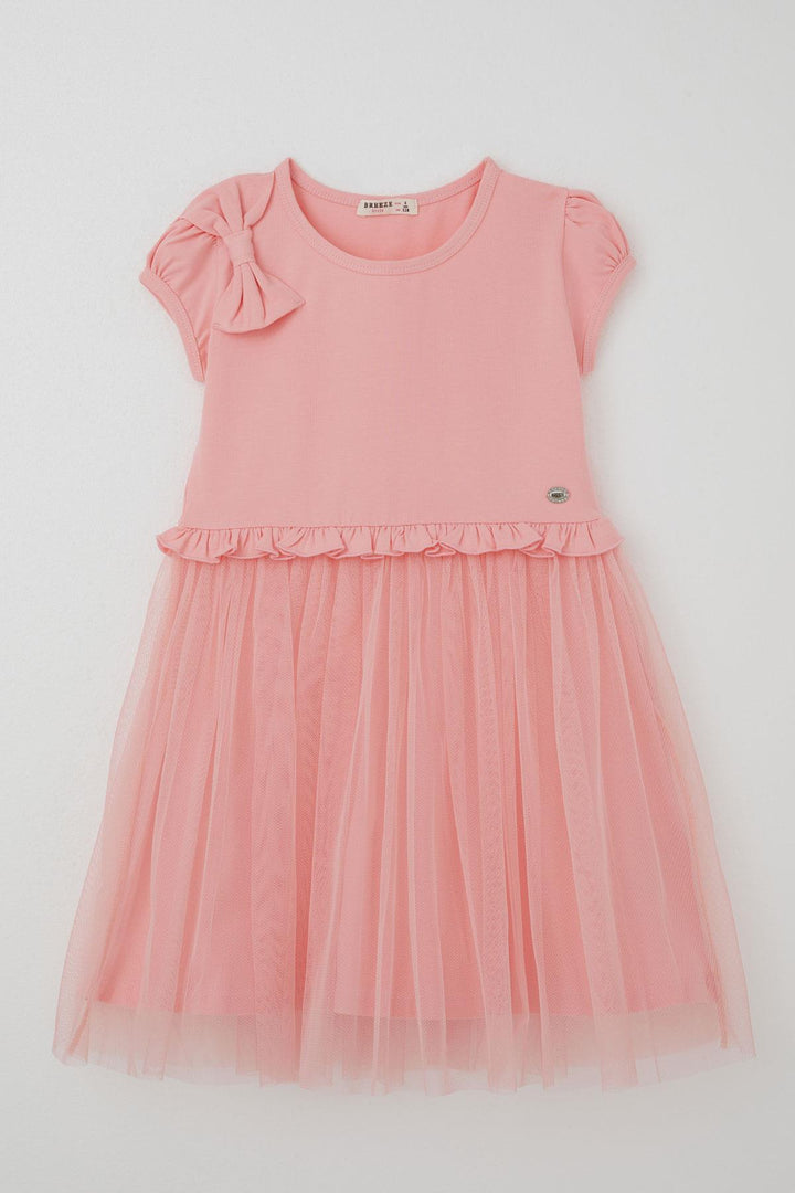 BRE Breeze Girl's Dress with Ruffle Detail on Waist, Bow Accessory on Shoulder, 4-8 Years, Pink - Ciudad Nezahualcóyotl