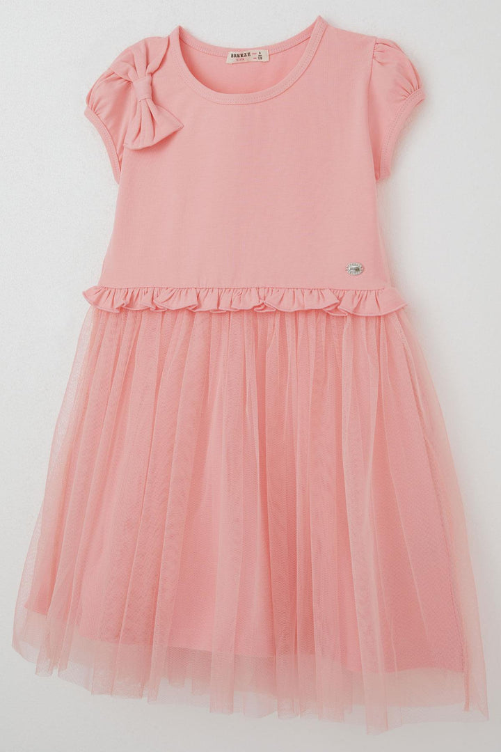 BRE Breeze Girl's Dress with Ruffle Detail on Waist, Bow Accessory on Shoulder, 4-8 Years, Pink - Ciudad Nezahualcóyotl