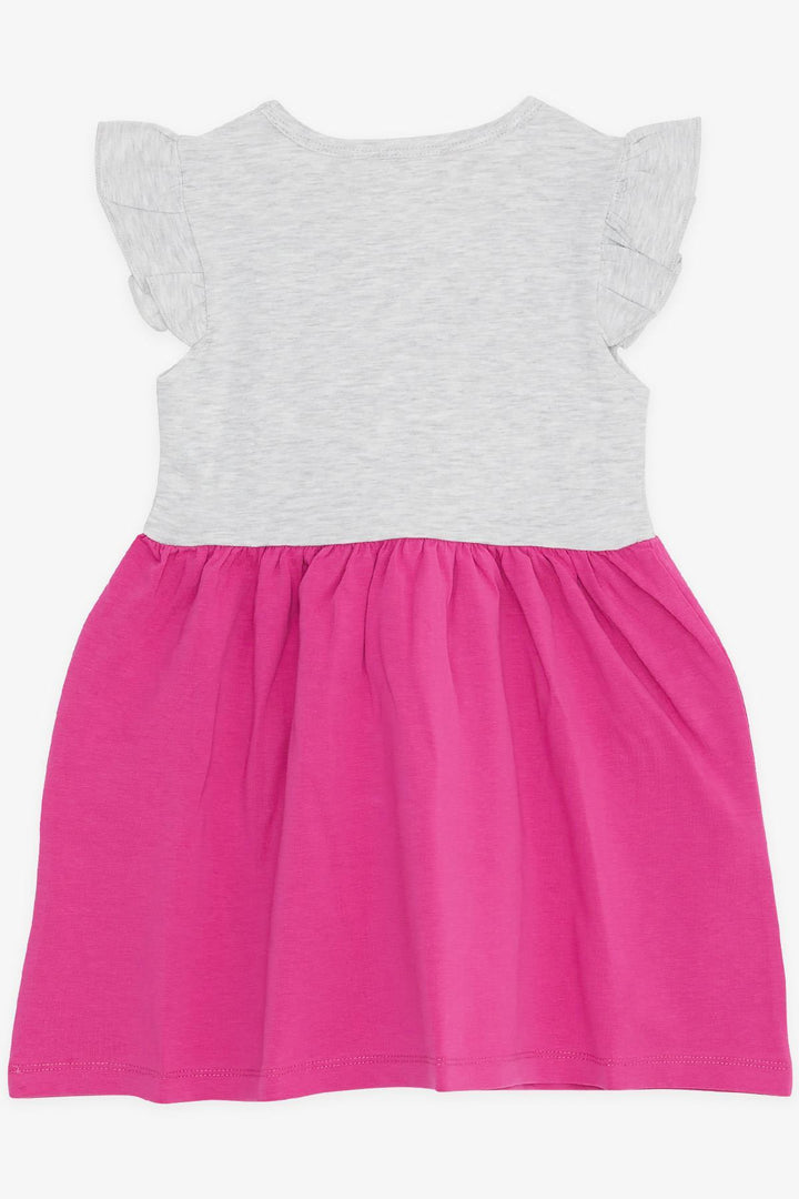 BRE Breeze Girl's Dress with Pocket Glittery Cat Print 1.5-5 Years, Light Grey Melange - Blyth