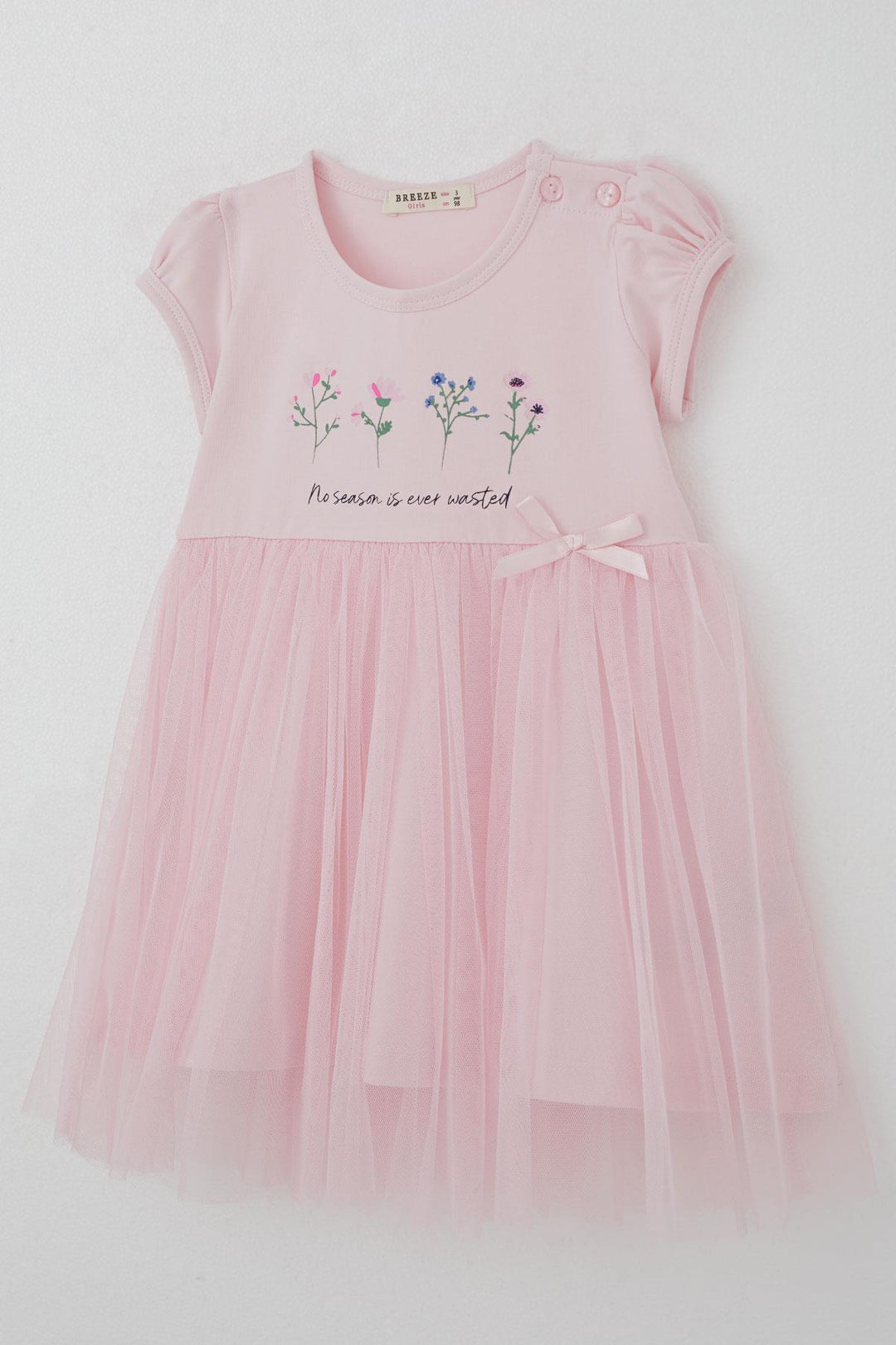 BRE Breeze Girl's Dress Flower Printed Tulle with Bow Detail 1.5-5 Years, Pink - Soledad de Graciano Sánchez