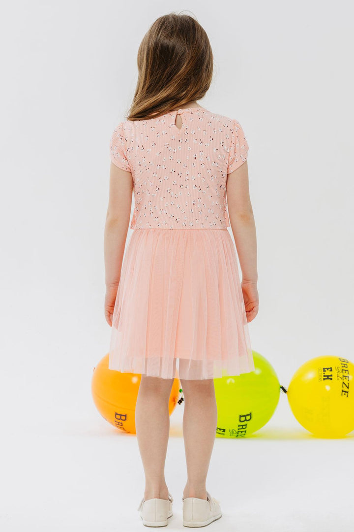 BRE Breeze Girl's Dress with Flower Patterned Embroidery, 3-8 Years, Salmon - Francisco I. Madero