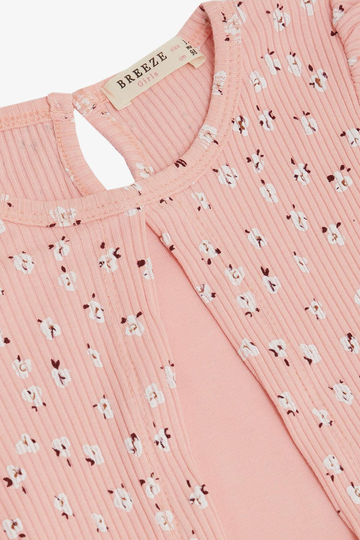 BRE Breeze Girl's Dress with Flower Patterned Embroidery, 3-8 Years, Salmon - Francisco I. Madero
