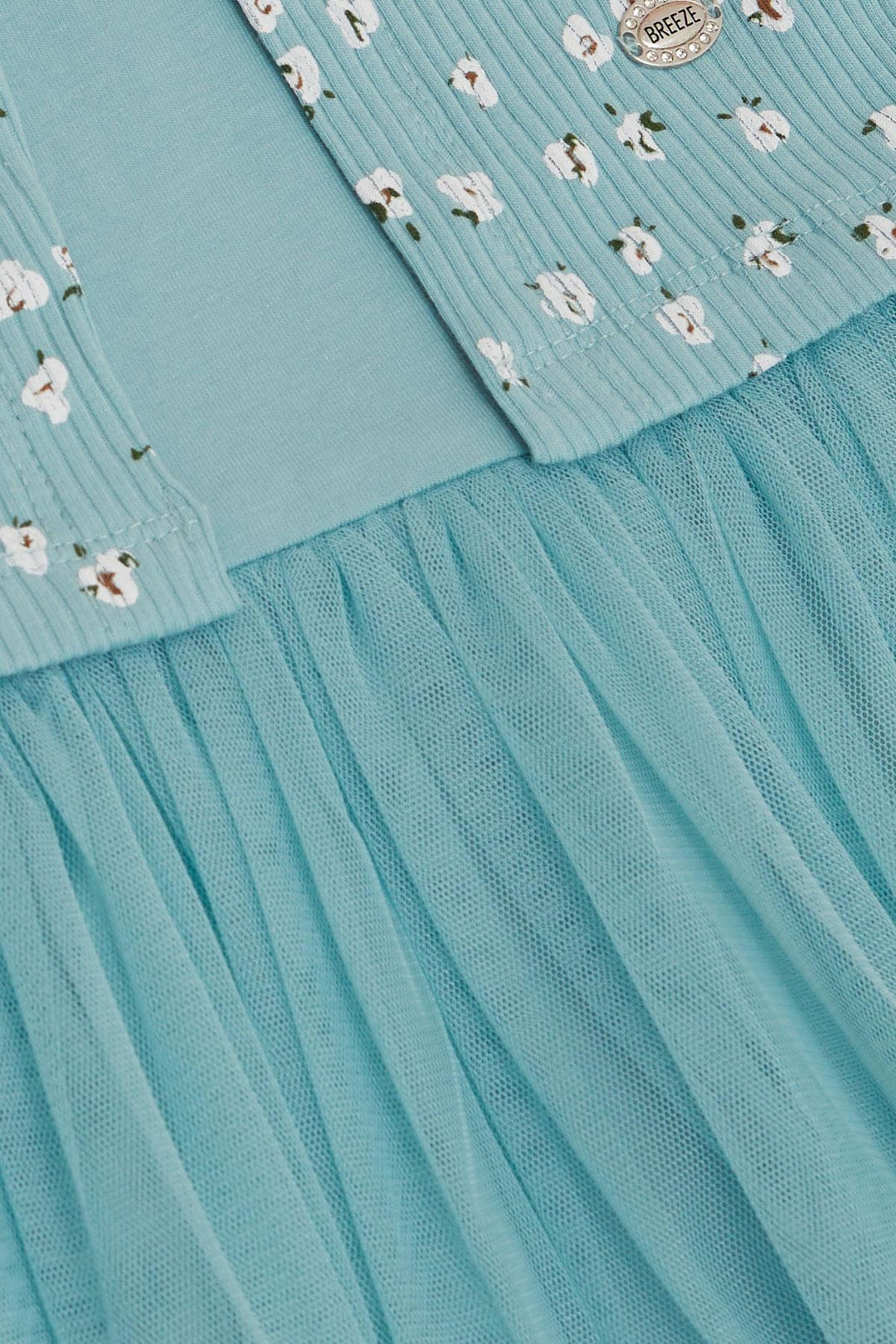BRE Breeze Girl's Dress with Flower Pattern Embroidered, 3-8 Years, Aqua Green - Rapid City