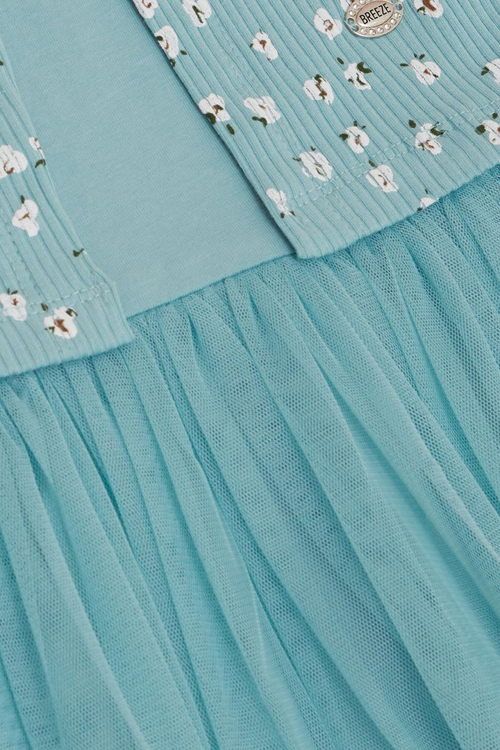 BRE Breeze Girl's Dress with Flower Pattern Embroidered, 3-8 Years, Aqua Green - Rapid City