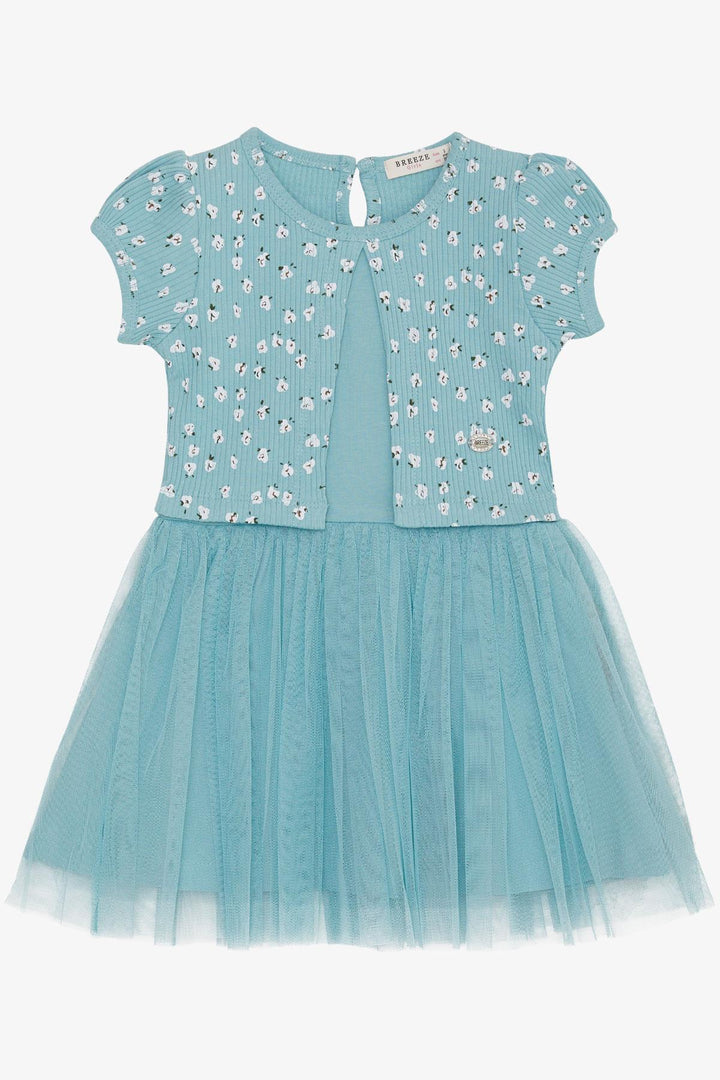 BRE Breeze Girl's Dress with Flower Pattern Embroidered, 3-8 Years, Aqua Green - Rapid City