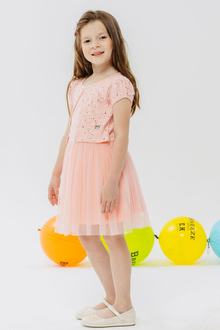BRE Breeze Girl's Dress with Flower Patterned Embroidery, 3-8 Years, Salmon - Francisco I. Madero