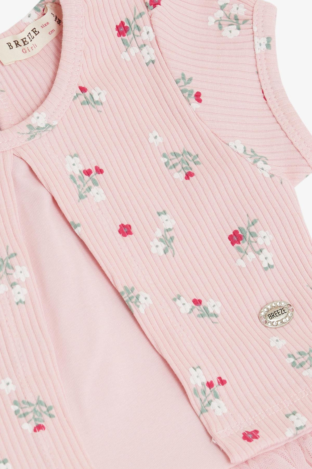 BRE Breeze Girl's Dress with Flower Pattern and Embroidery, 3-8 Years, Pink - Shakopee