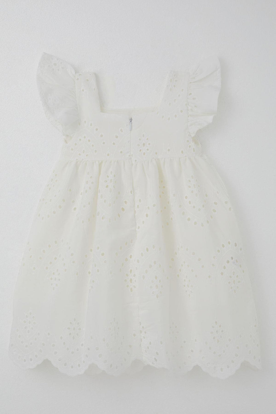 BRE Breeze Girl's Dress with Flower Embroidery, Back Zipper, 3-8 Years, Ecru - Rovigo