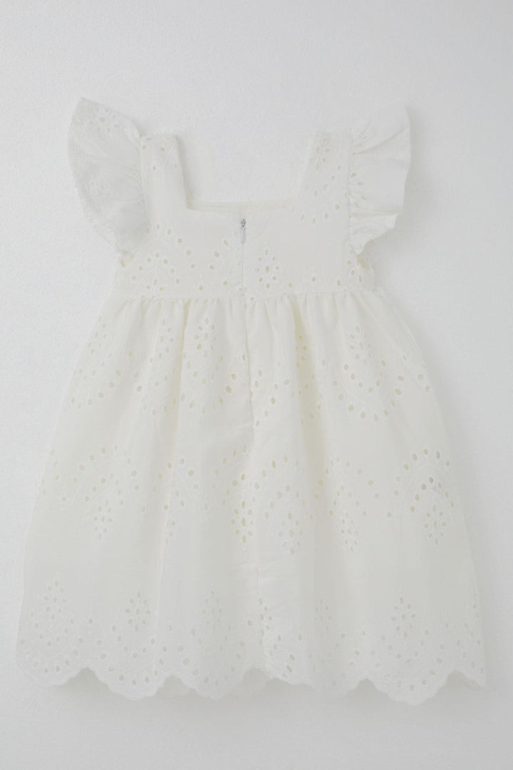 BRE Breeze Girl's Dress with Flower Embroidery, Back Zipper, 3-8 Years, Ecru - Rovigo