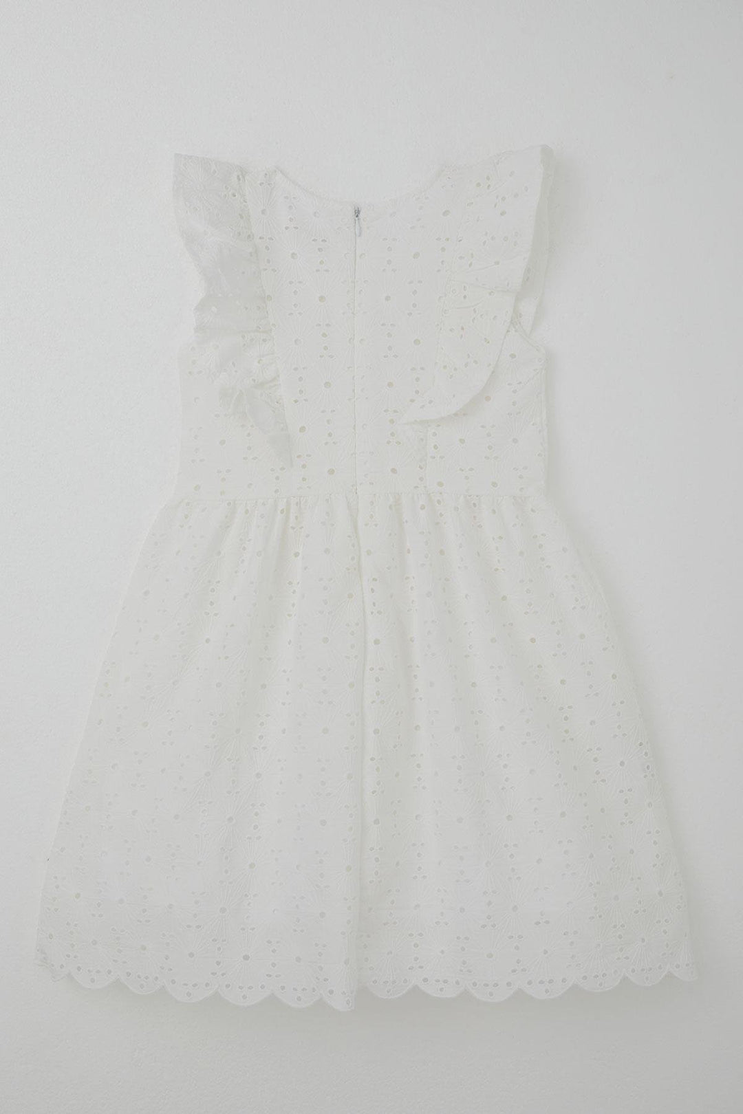 BRE Breeze Girl's Dress with Flower Embroidery, Lace Ruffle Detail, Back Zipper, 72 Years, Ecru - Grays