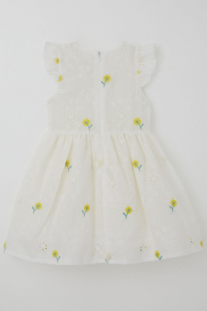 BRE Breeze Kız Çocuk Elbise Çiçek Nakışlı Güpür Detaylı 3-7 Yaş, Ekru - Pervomaisk