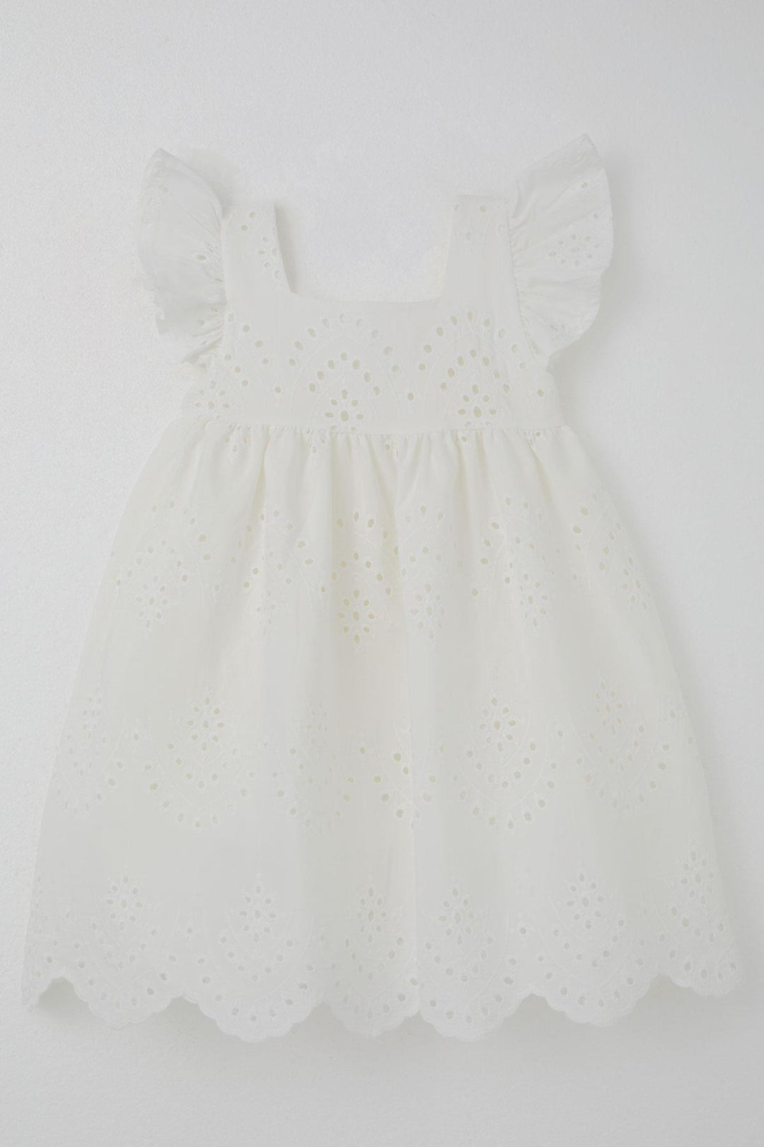 BRE Breeze Girl's Dress with Flower Embroidery, Back Zipper, 3-8 Years, Ecru - Rovigo