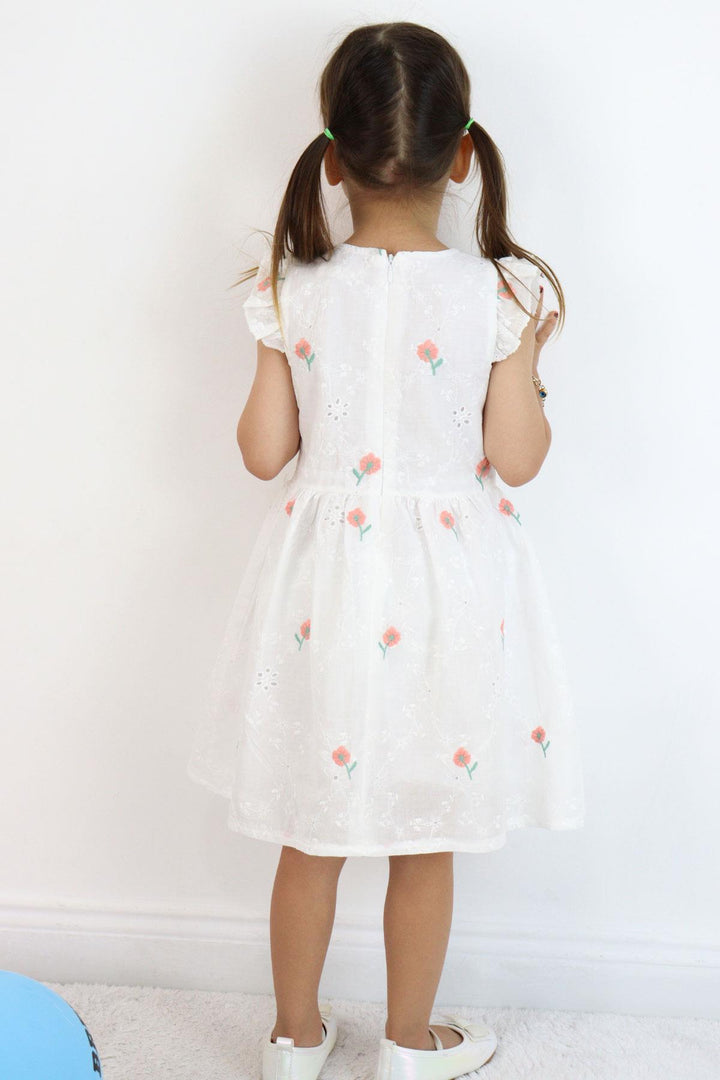 BRE Breeze Kız Çocuk Elbise Çiçek Nakışlı Güpür Detaylı 3-7 Yaş, Ekru - Casa Grande