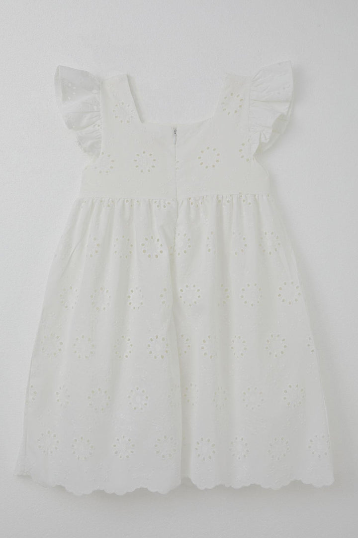 BRE Breeze Girl's Dress with Flower Embroidery, Back Zipper, 50 Years, Ecru - Venice